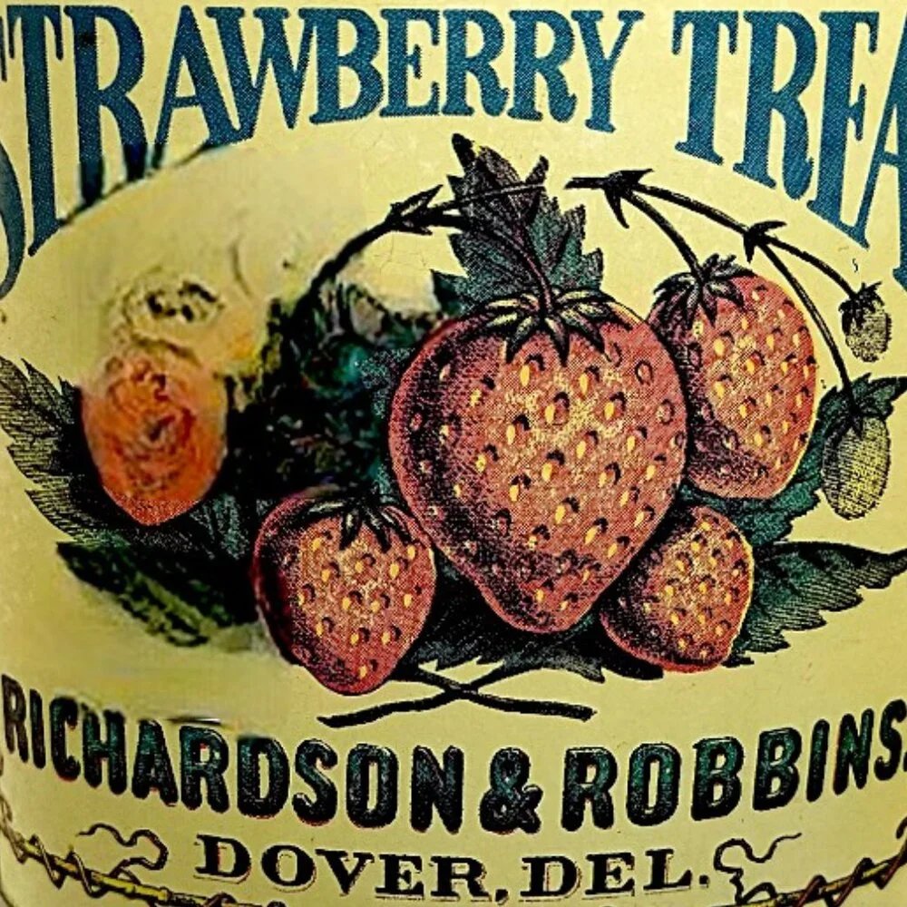 Vintage Strawberry Treat Tin – Retro Yellow Advertising Canister by Richardson &